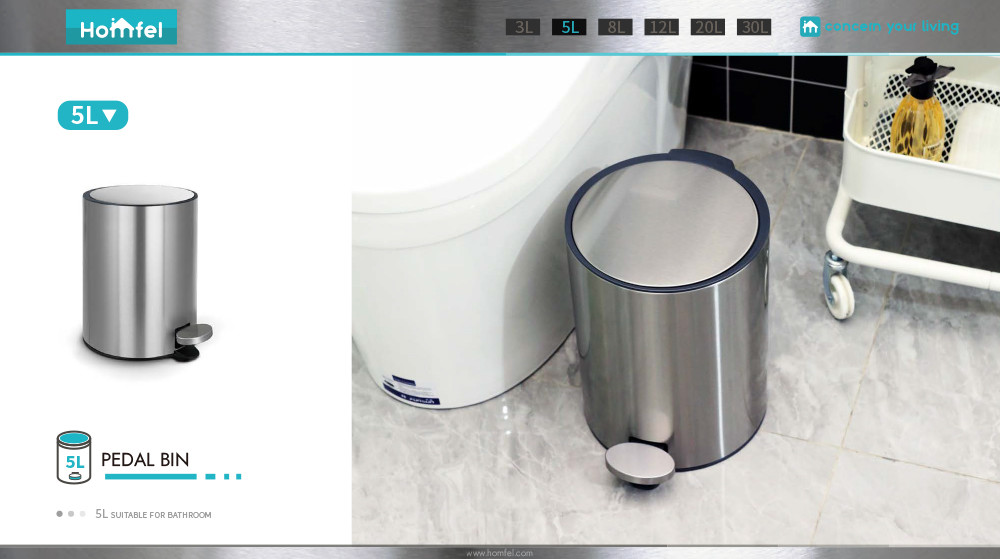 Rolling Cover Type Jobs Pedal Bin Soft Close Stainless Steel Waste Bin for Bathroom and Kitchen