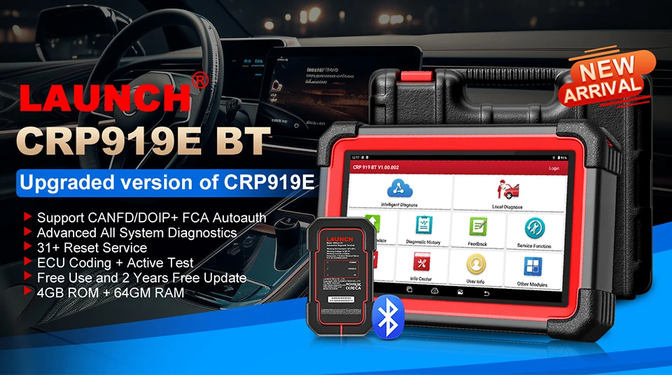 2024 New- LAUNCH X431 CRP919E BT Car Diagnostic Tools CANFD/DOIP OBD2 Scanner All System Active Test 31+ Reset