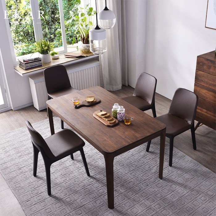 European Simple Furniture 6 Chairs Set Rectangular Dining Table Solid Wood