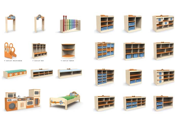 Primary Kindergarten School Furniture Single Double Desk Chair Set Blue Color