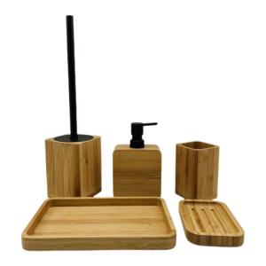 China square rounded corners Bamboo Bathroom Accessories toilet accessories set natural color wholesale