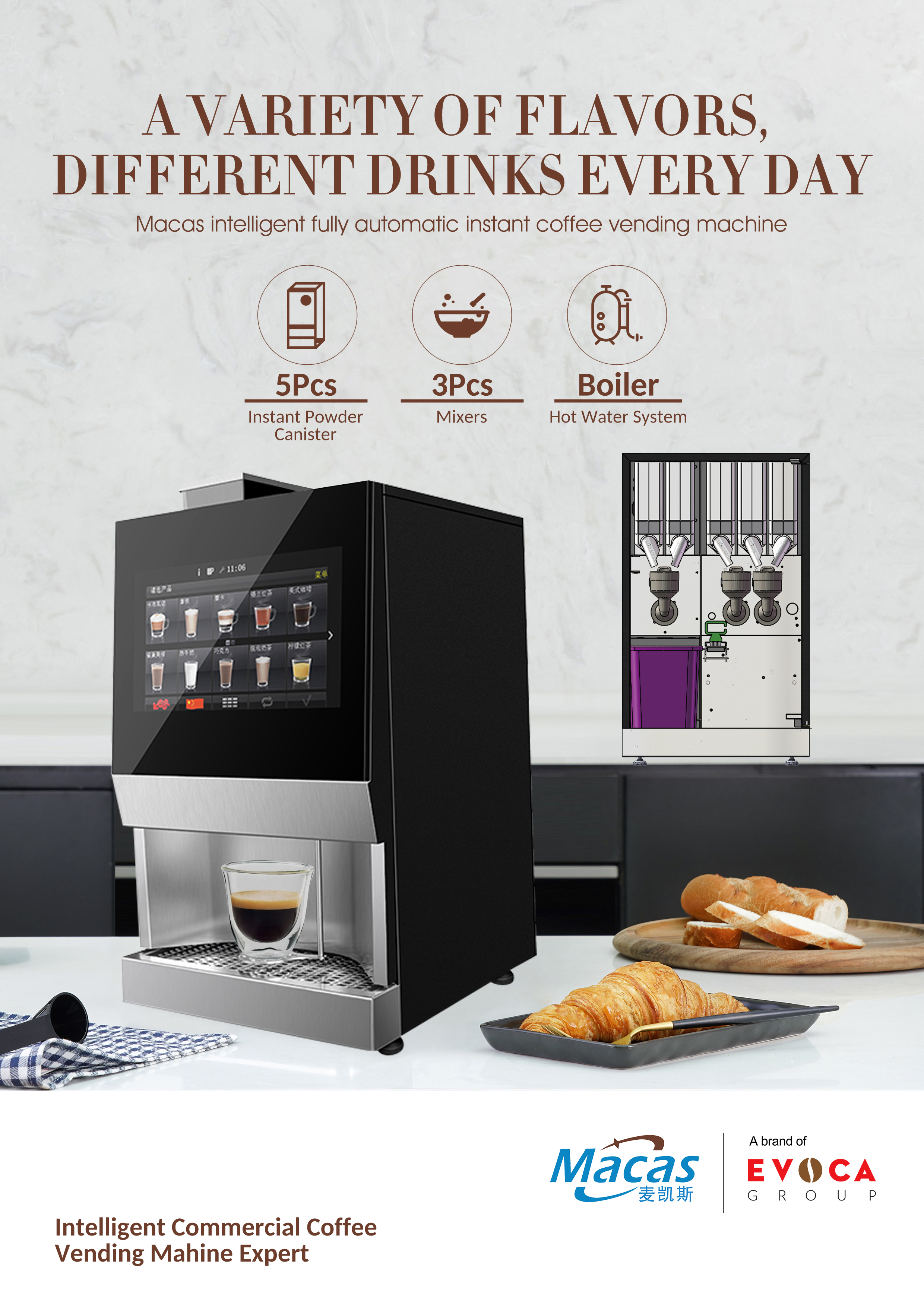 Stainless Steel 201 Automatic Desktop Coffee Vending Machine With Grin