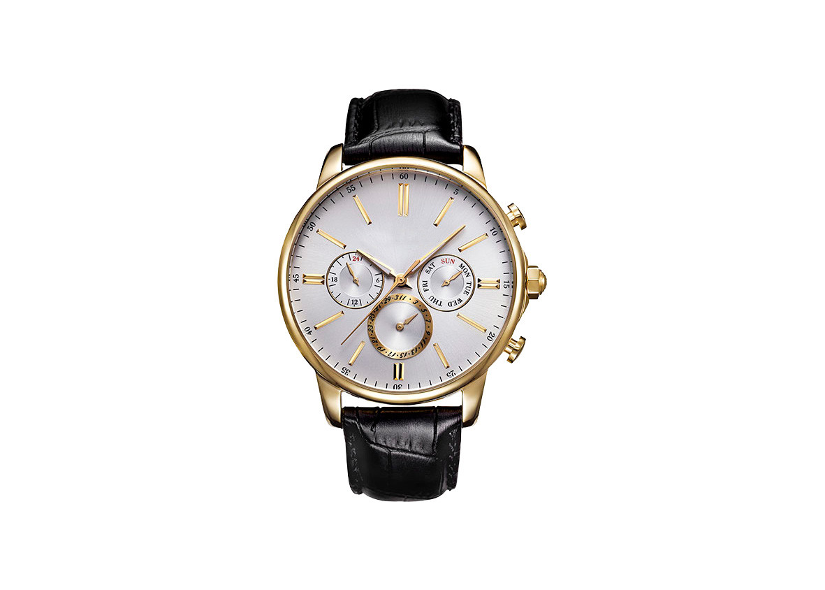 24H Day Date Quartz Stainless Steel Watch 5ATM Waterproof 2pcs SS Button