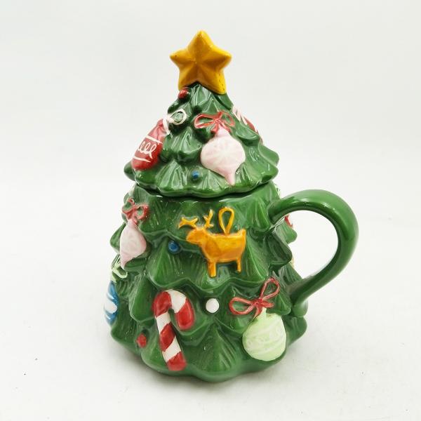 Green Christmas Tree Cup Cute Ceramic Christmas Mug With Lid For Gifts Home