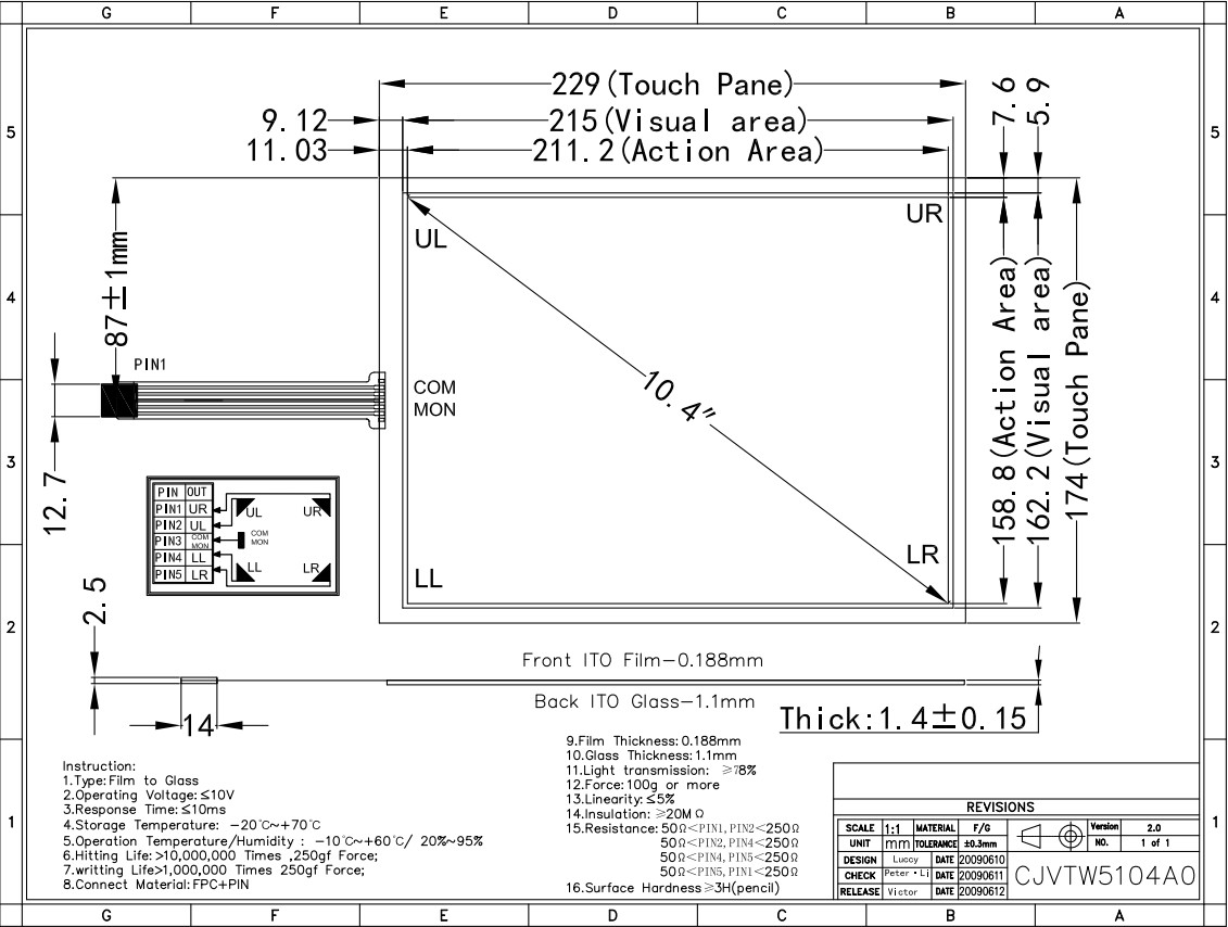 10.4 Inch Multi Touch Resistive Touchscreen , 5 Wires Resistive Lcd Touch Screen