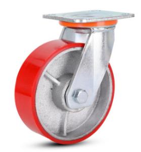 China cast iron wheels heavy duty red PU casters 6 inch wholesale