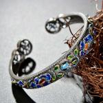 925 Silver Colorful Enamel Cuff Bracelet Vintage Jewelry for Women (B6050602)