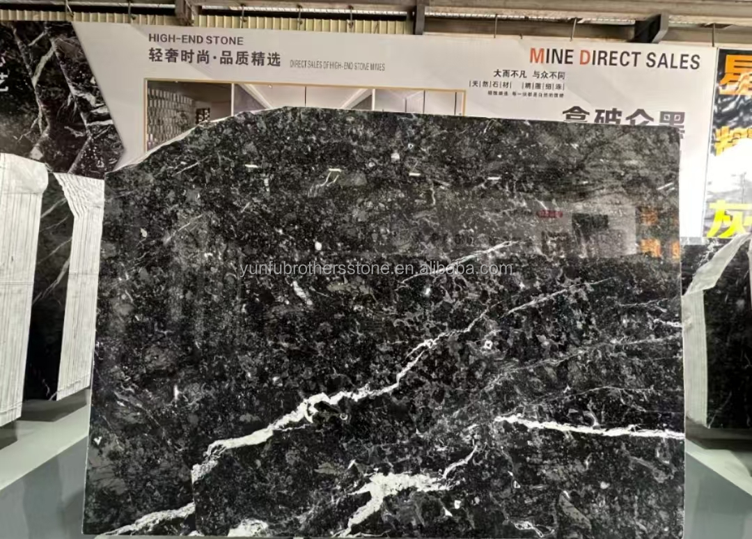 Hotel Surface Finishing Polished Italian Fendy Black Marble with White Veins Tile