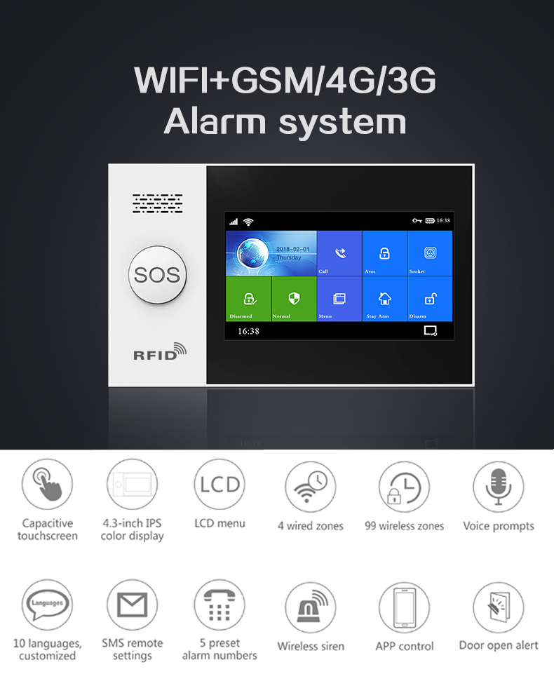 GSM 4G Security Smart Home Burglar Alarm System Pir Detectors Burglar Alarm