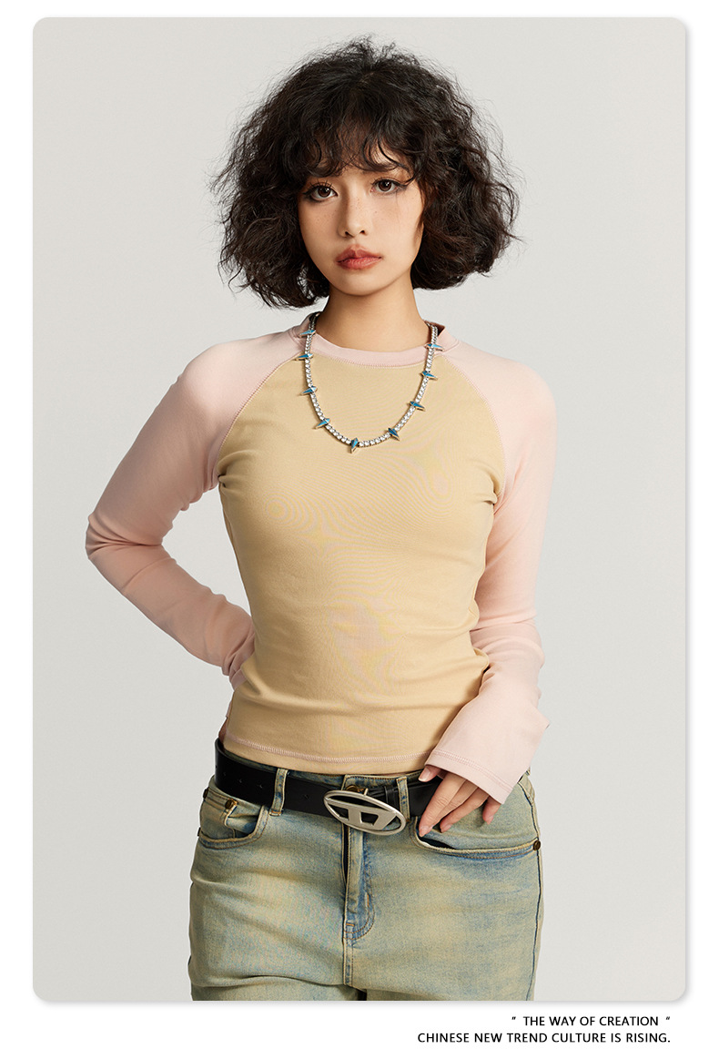 5xl 4xl 3xl 100 Cotton Long Sleeve T Shirts O-Neck Collar Women'S Y2k Vintage Contrast Raglan White
