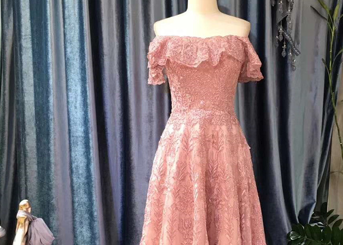 Beautiful A Line Ball Gown , A Line Pink Prom Dress Off Shoulder Back Zipper