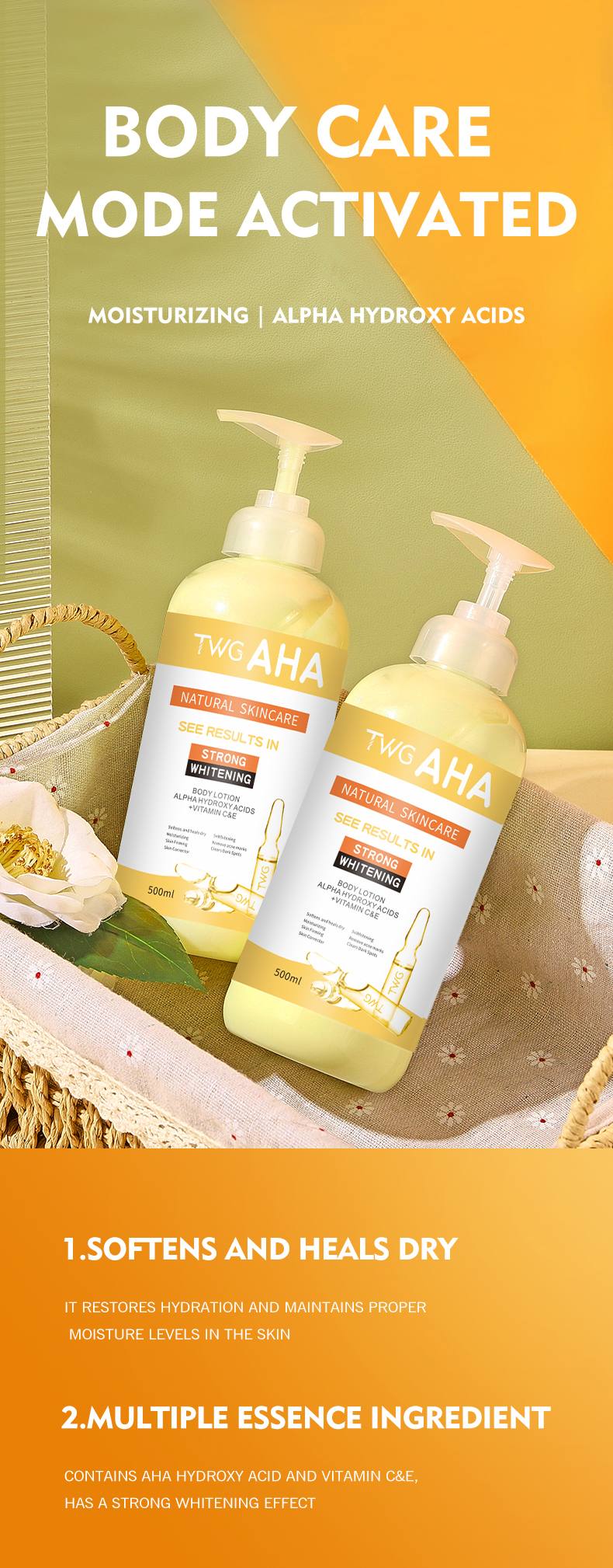 Skin Care Factory / Manufaturer Whitening Body Lotion Lightening Hydrating AHA Vitamin C Body Lotion Niacinamide Body Lotion