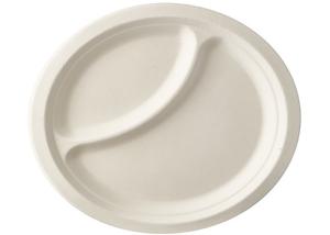 China 9 Inch 2 Compartment Biodegradable Sugarcane Bagasse Plates wholesale