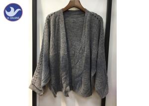 China Lightweight Lady Pointell Bat Sleeves Cardigan / Womens Knit Sweater Gray Color wholesale