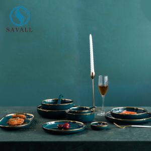 China Gold Rim Green Colored Porcelain Dinnerware A Grade Porcelain Dish Set wholesale