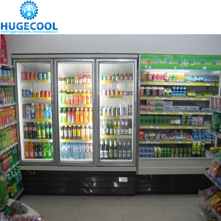 Supermarket Commercial Display Fridges , Refrigerated Display Cabinet With Double Glass Door
