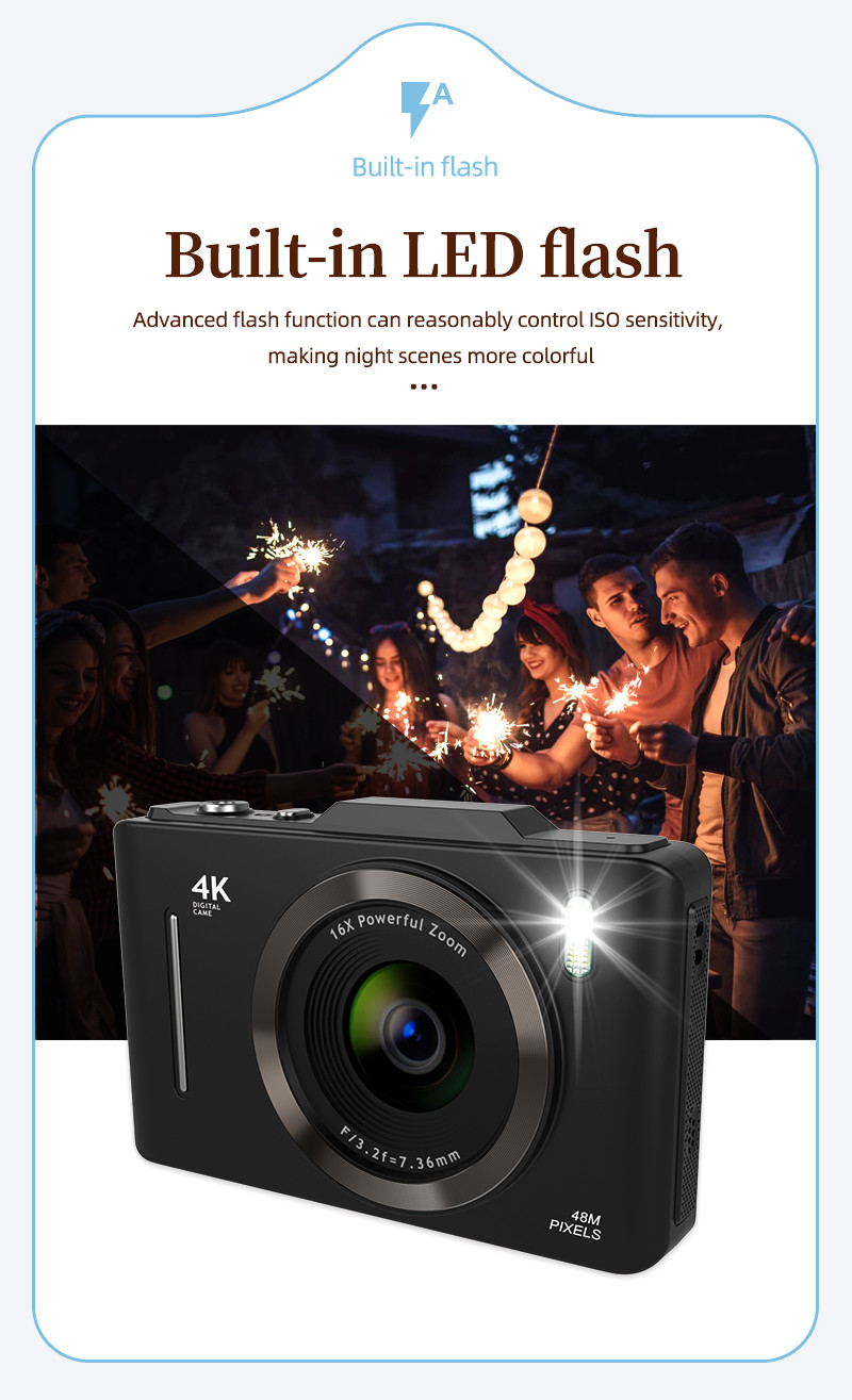 Retro Digital Camera 4K for Travel 2.8" IPS Screen 16X Digital Zoom Anti-shake Vlogging Mini Digital Cameras