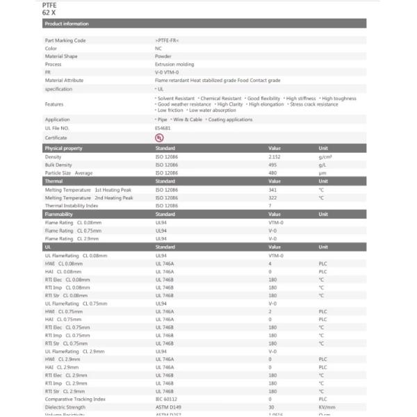 Us COMus PTFE 62X Pipe Grade High Rigidity And High Definition Stress Cracking Resistance Coating Applied Teflon
