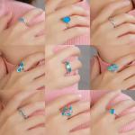 Blue Green Quartz Gemstone Opal Ring Silver Band 925 Sterling Silver Ring