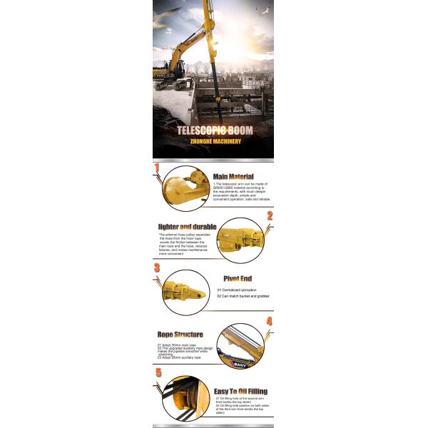 Factory Supply Excavator Telescopic Arm Two- Sections 14-16 Meters Long for 20-36 Tons Construction Machinery Attachments Construction Machinery