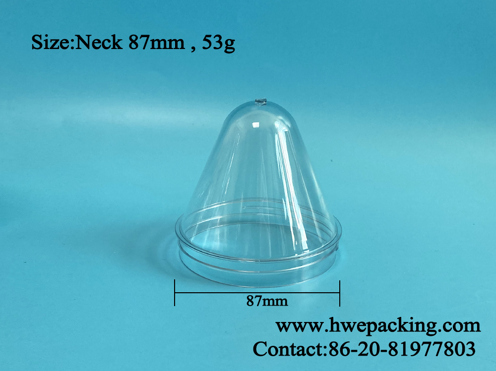 Stackable PET Bottle Preform Biscuit Dry Fruit Candy Jar Neck 87mm Wide Open