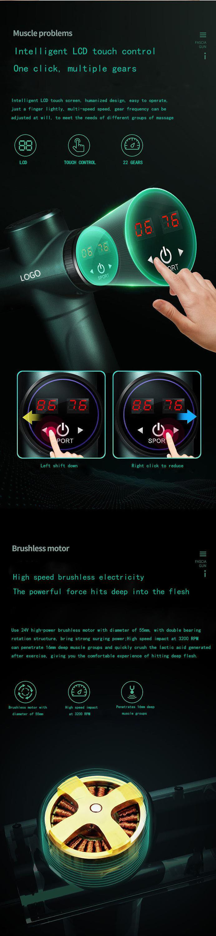 6H Duration 6 Speeds Muscle Relax Massager With LCD Display