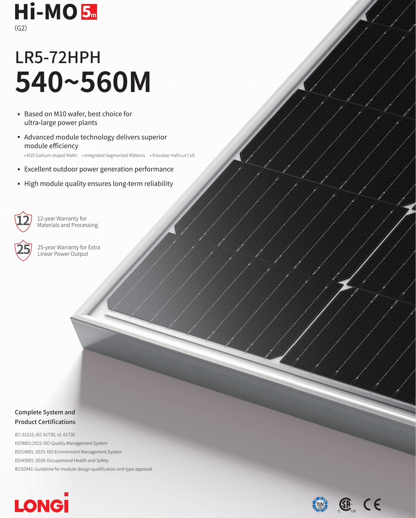 Hi Mo Polycrystalline Solar Panel Half Cell Silicon Longi Solar Panel 540 Watt LR5-72HPH 540M