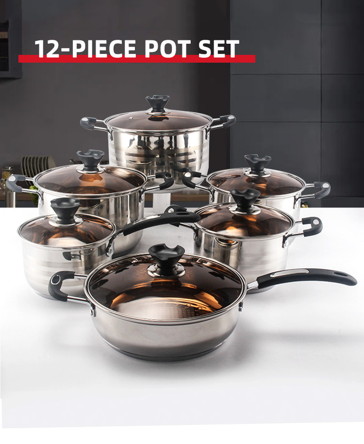 The New Listing 12 PCS Stainless Steel Cooking Set Pots And Pans Cookware Sets Cooking Soup Pots Set
