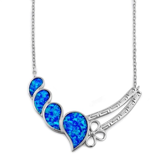 925 With Sterling Silver Blue Lab Opal Anthurium Bouquet Greek Pendant Fire Opal Jewelry