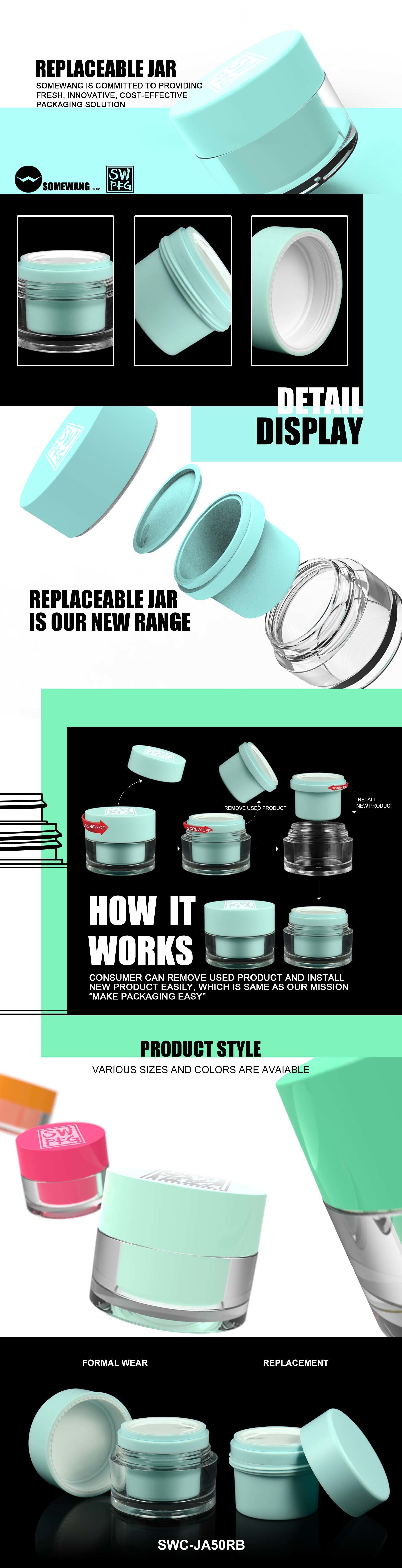 50ml 100ml Luxury PETG Cream Container Replaceable Refillable Face Cream Cosmetic Jar