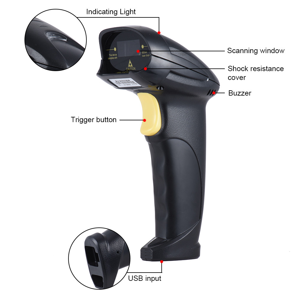 2 In 1 2.4Ghz Wireless Barcode Scanner USB 2.0 Wired 1D Laser Automatic