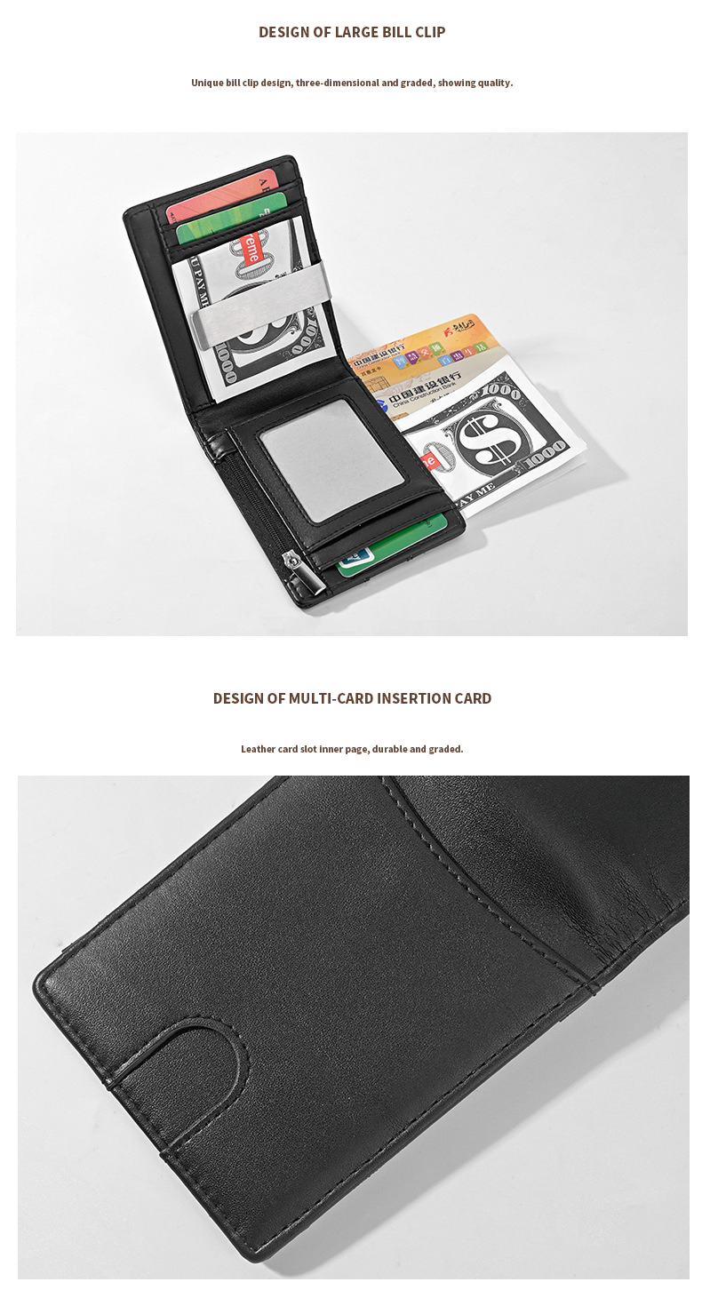 Short Genuine Leather Wallets Mens RFID Blocking Money Clips Wallet Short Wallet Length