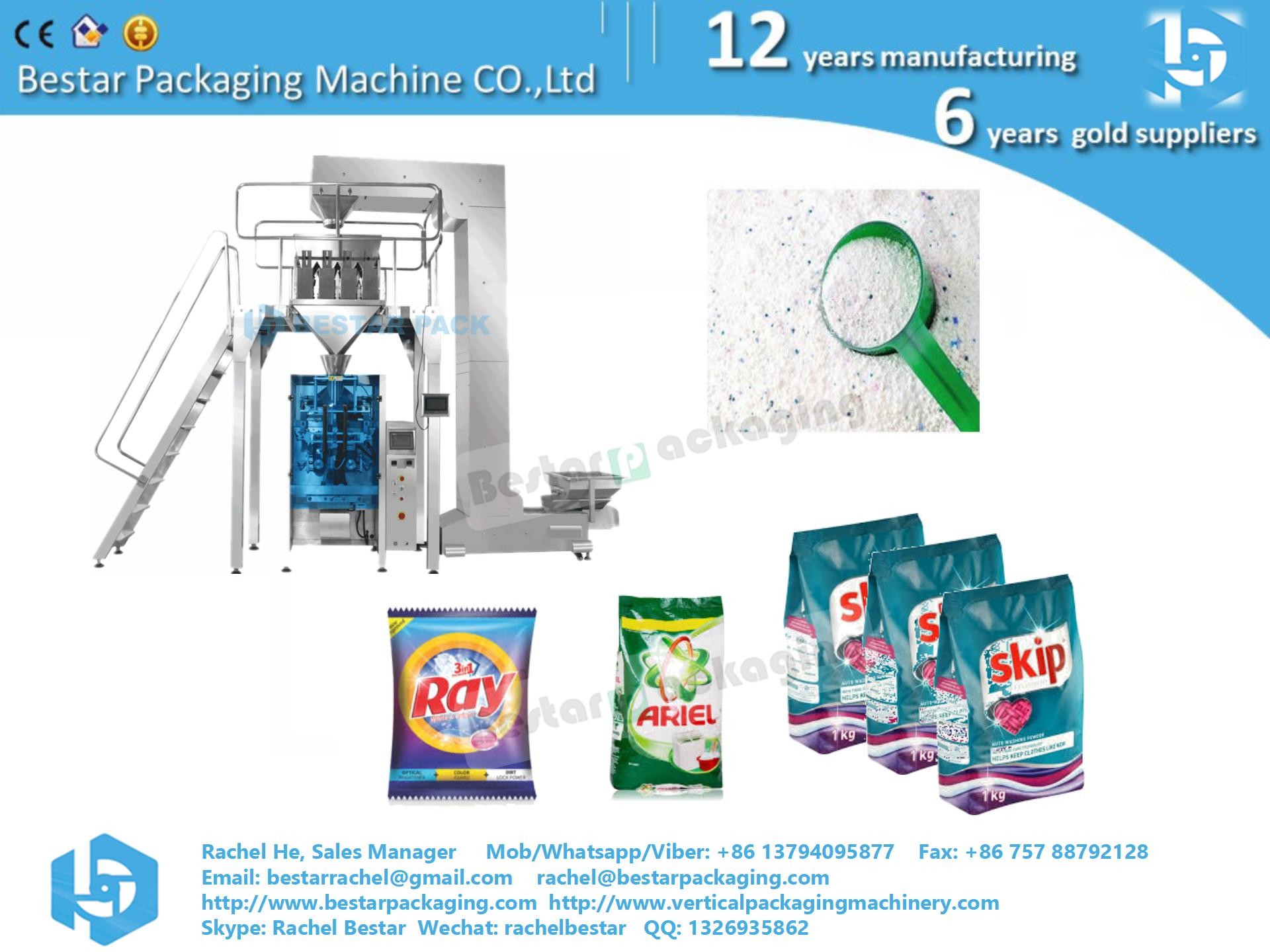 Stainless steel packaging machine weighing detergent powder and packing