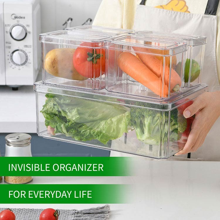 4 Pcs Stackable Plastic Clear Fridge Organizer Set Kitchen Food Storage