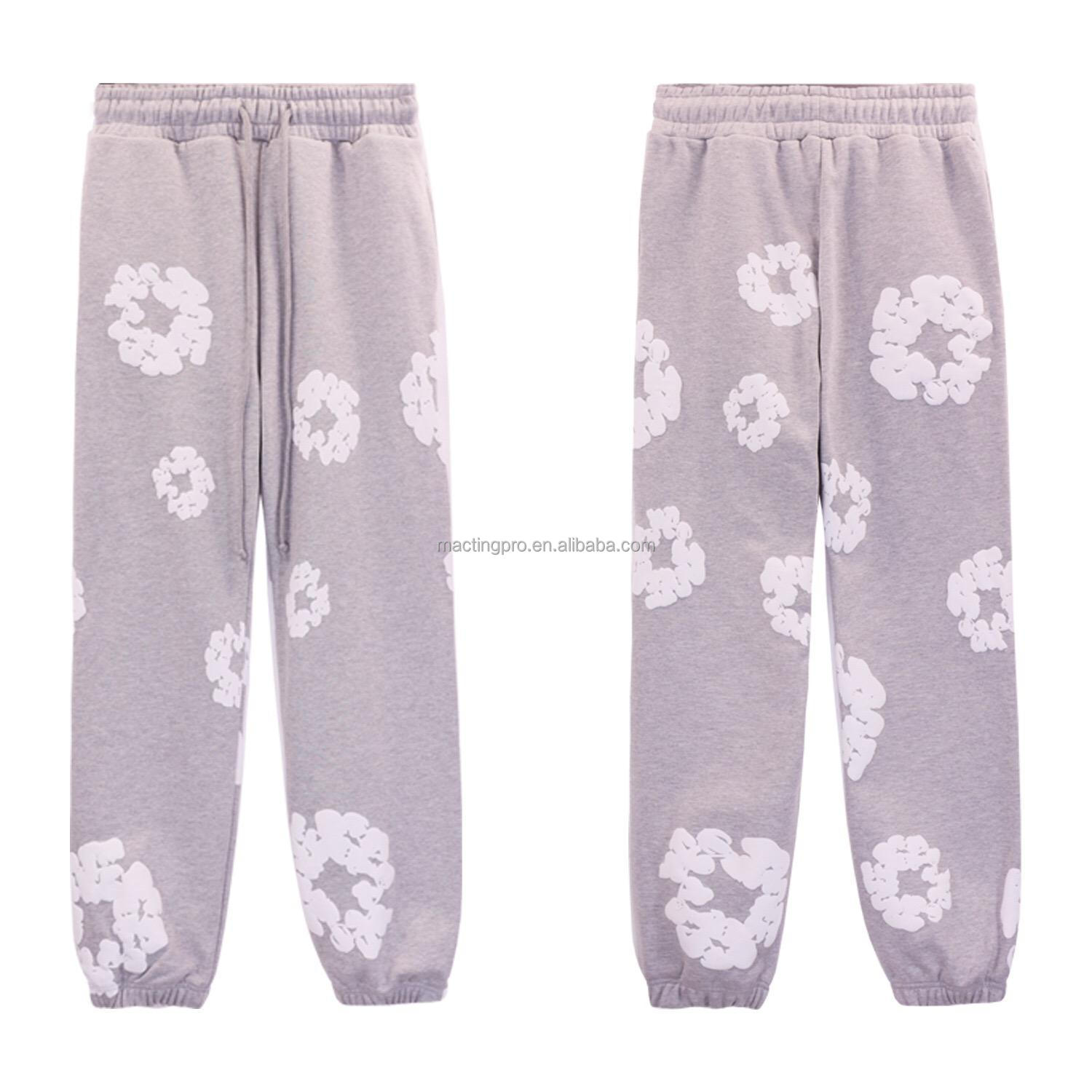 Unisex Street Wear Track Pant Bottom with Custom Kapok Puff Print Logo in Light Wash