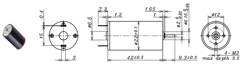 Coreless Brushed Dc Motor 12v 9596 Rpm Load Speed 79.8g Weight