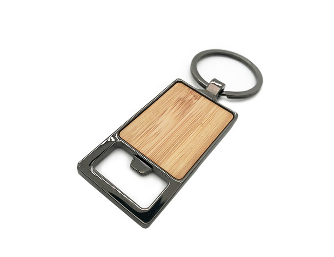 Metal Bamboo Bottle Opener Customized Laser Keychain Gun Black Color Keyring
