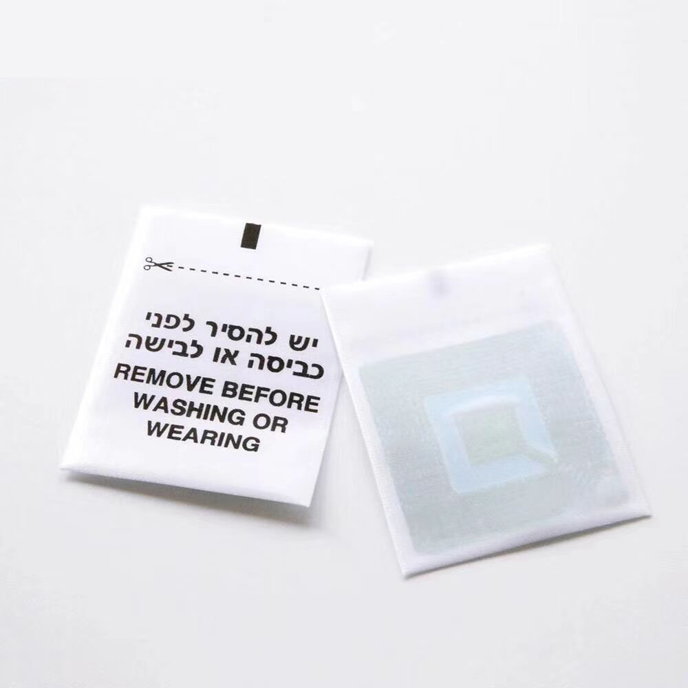 Cut off from clothes after paid RF eas soft label luxury clothes label with fabric