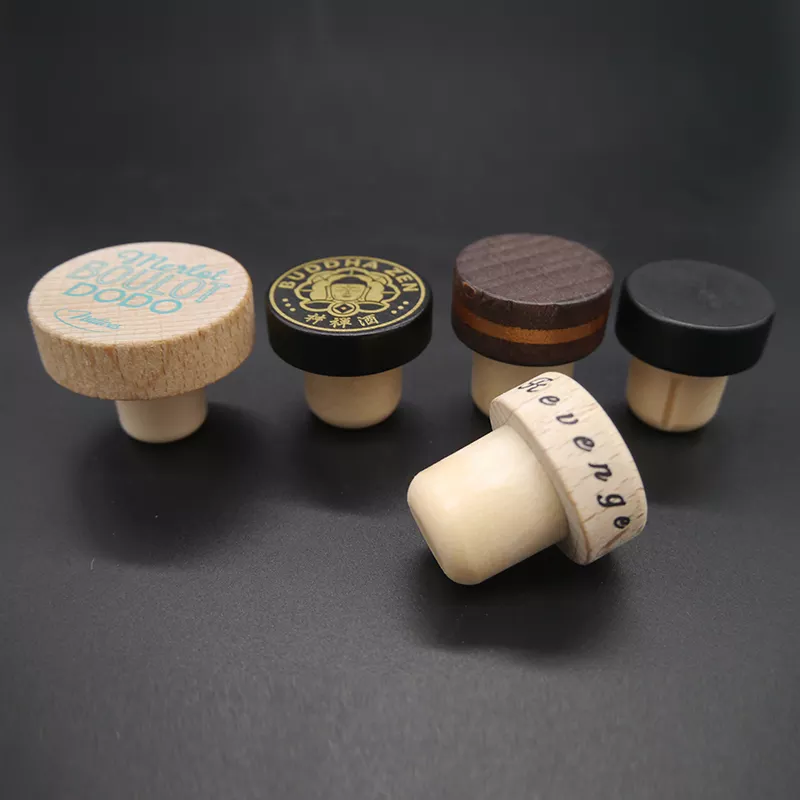 Engraved Logo Wood Bar Top Cork Synthetic Glass Bottle Stopper for Liquor and Cosmetics