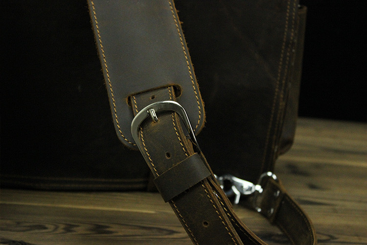 Large Big Retro Cover Mens Black Genuine Leather Backpack Purses