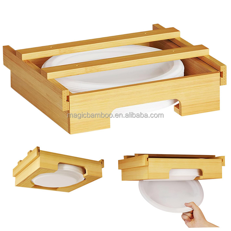Tableware Type Dinnerware Bamboo Under Cabinet Paper Plate Dispenser for Your Kitchen