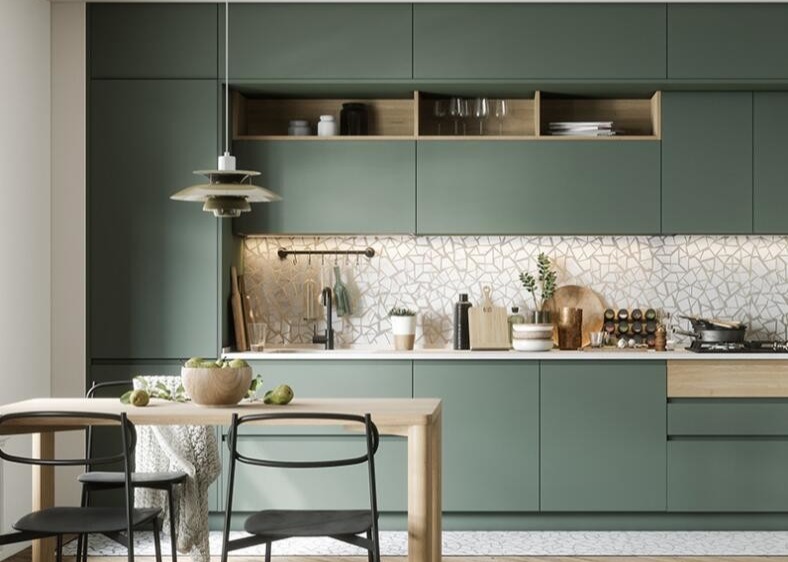 Blum Kitchen Cabinet With Butcher Block Top Oven Base Quartz Countertop