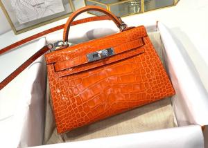 China Orange Crocodile Skin Bag , 19cm Genuine Crocodile Leather Bag wholesale