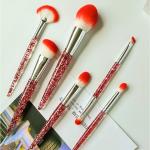 Plastic Handle Vegan Powder Fan Brush , Transparent Glitter Luxury Makeup Brush