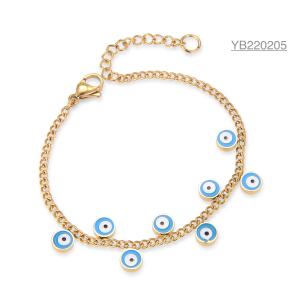 China Lavish Brand 18k Gold Plated Jewelry Blue Eye Enamel Craft Hand Chain Bracelets wholesale