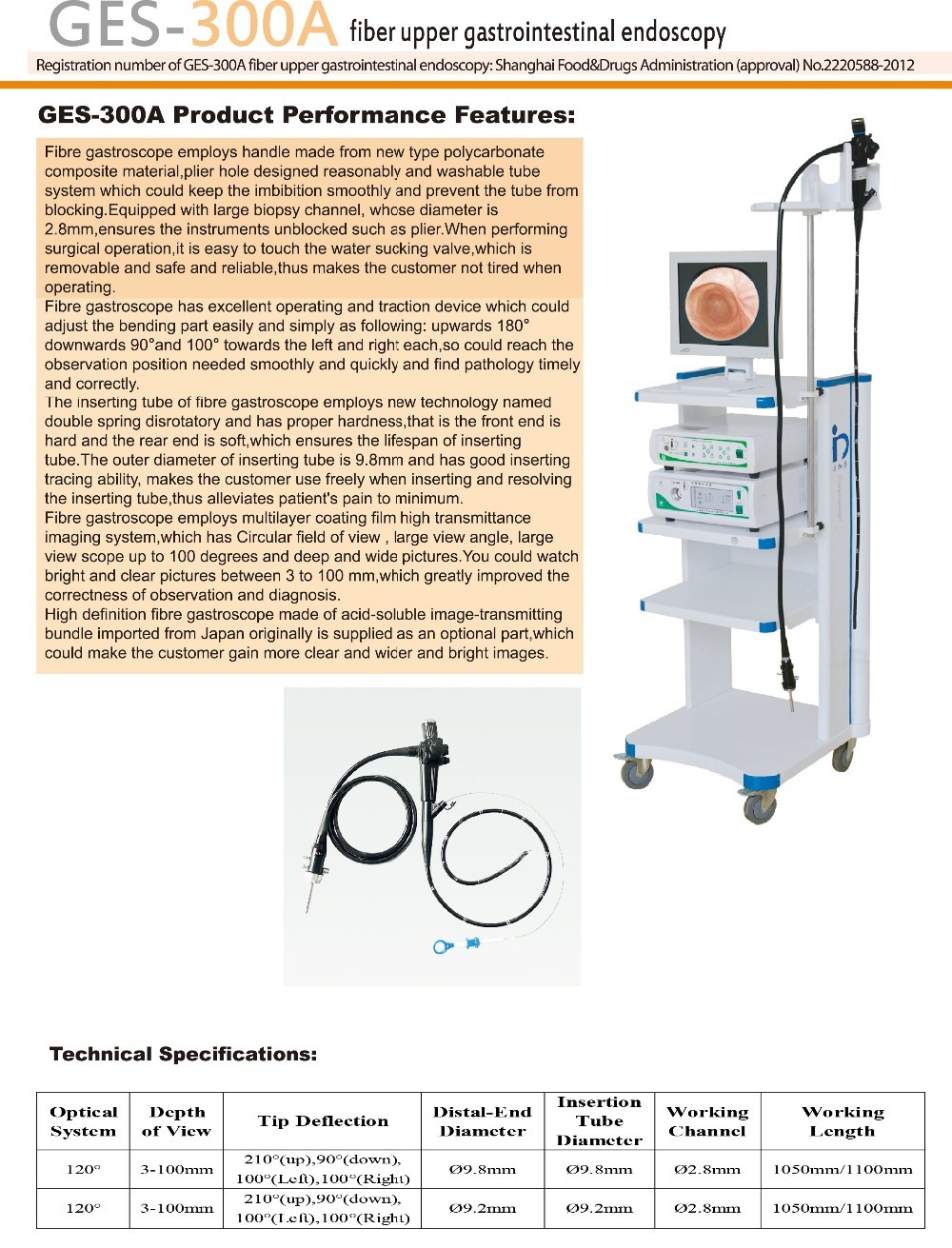 Endoscope Hospital Surgical Instruments Fiber Optic Gastroscope With Camera System
