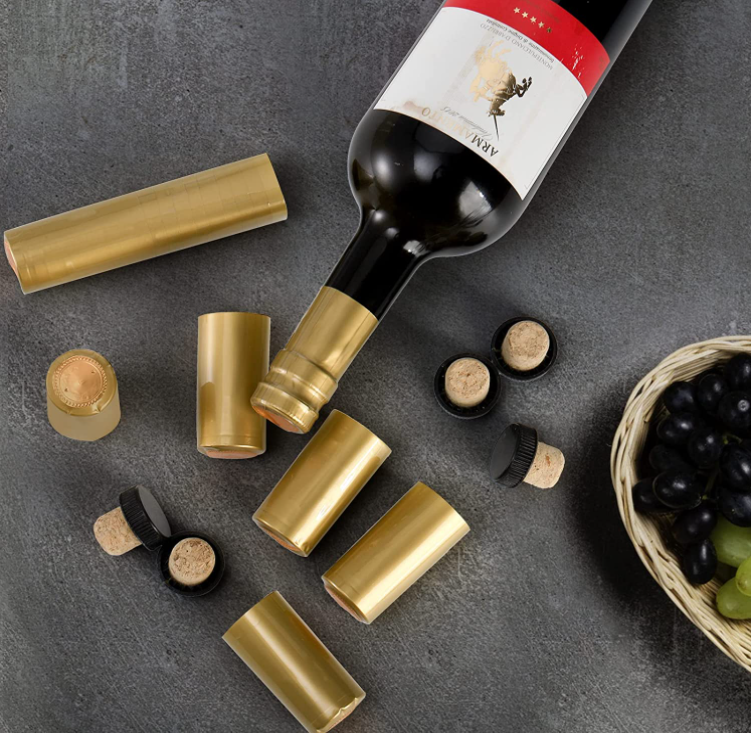 OEM ODM Custom Wine Bottle Cork With Black Plastic Top Gold PVC Shrink Capsule
