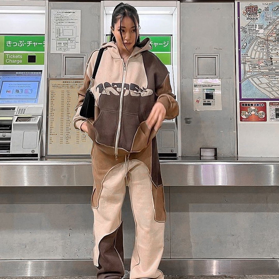 Color Block Contrast Reverse Stitch Pullover Sweatpants and Hoodie Set Sustainable