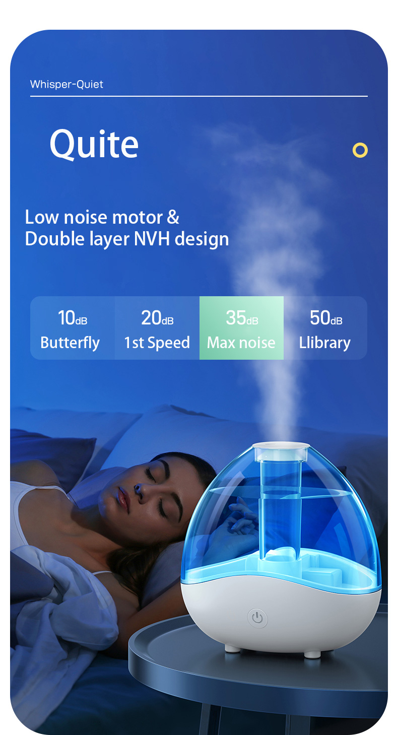 HOMEFISH Desktop Ultrasonic Room Humidifier 2 Speed Large Capacity 1.5L