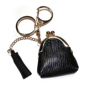 China Engraved Logo Black Coin Purse Keychain , Lightweight Black Wallet Keychain wholesale
